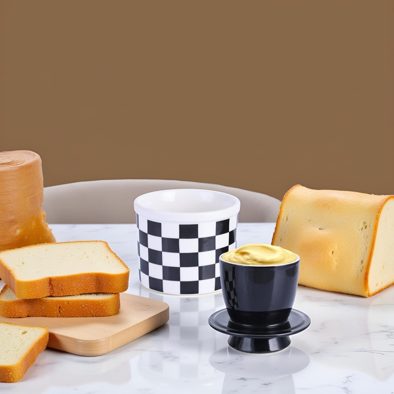 Checkered Butter Crock with Lid,Ceramic Butter Keeper for Countertop, Black