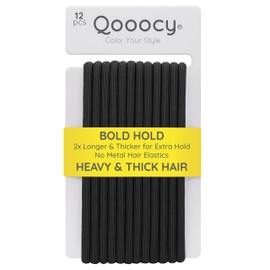 Qooocy Extra Long Hair Tie for Long Thick and Curly Hair Elastic Ponytail Holders for Women or Men No Metal Long Hair Bands Hair Accessories for Long Lasting Braids, 12 Count, Black