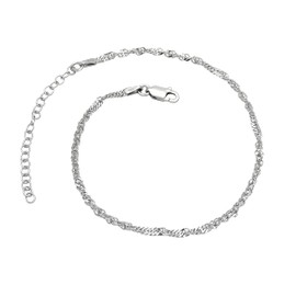 Women's Anklet Singapore Chain 925 Sterling Silver Rhodium-Plated 2.4 mm Wide 21-26 cm Long Anklet Nickel-Free Tarnish Resistant, Sterling Silver, No gemstone