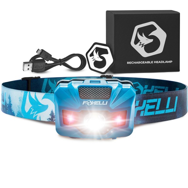 Foxelli Rechargeable LED Headlamp – Ultralight, Waterproof, and USB Rechargeable