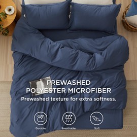 Bedsure Bedsure Duvet Cover King Size with Fitted Sheet - 4 Pieces Prewashed Extra Soft Bedding Set, Includes 1 Duvet Cover 104x90 Inches with Zipper Closure, 2 Pillow Shams, 1 Fitted Sheet, Navy