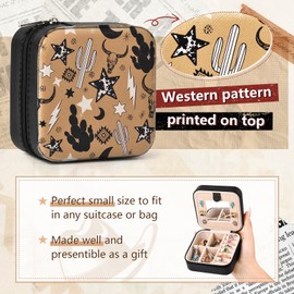 CEELGON Western Jewelry Box Brown Print Portable Travel Jewelry Case Organizer Christmas Gifts for Country Girls and Women -Black