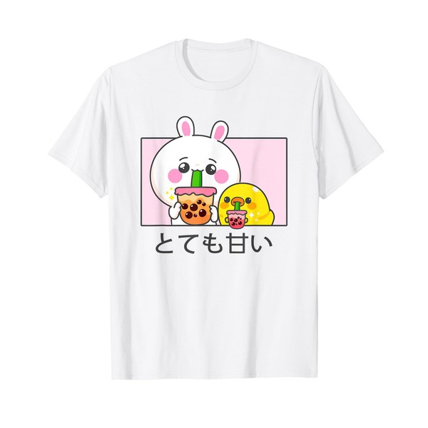 Kawaii cute anime bunny and duck drinking bubble tea T-Shirt