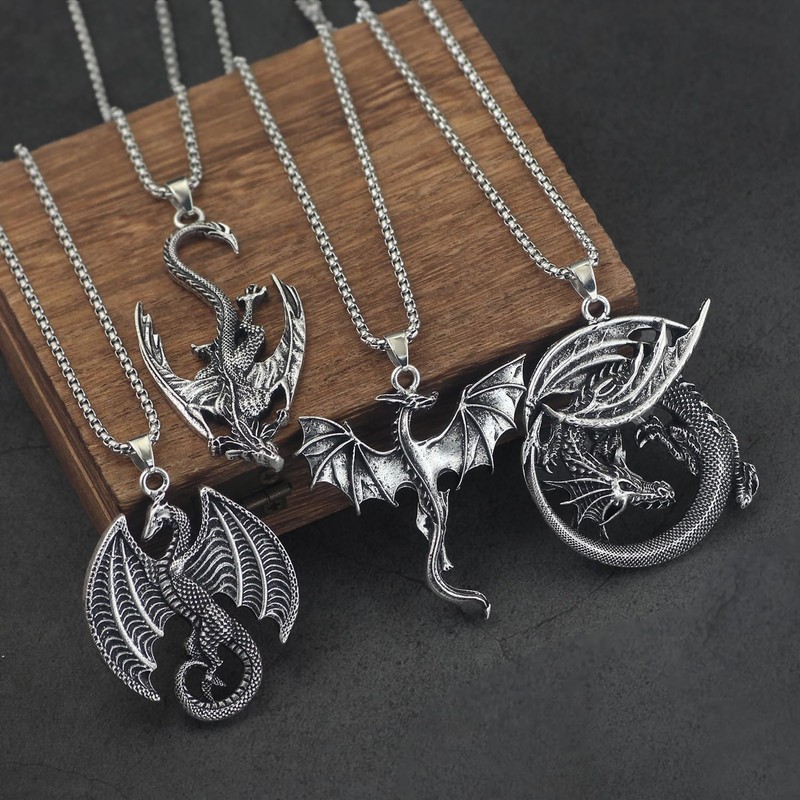 XJYHDY 4PCS Viking Style Dragon Necklace Set for Men Women,