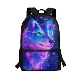 Showudesigns Galaxy Wolf Backpack for Boys Age 11-12 Secondary School Bag Kids Bookbag With Shoulder Straps Teen Girls Book Bag Large Capacity 17inch Laptop Backpacks Pack To School