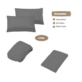 Trend Bedding Mart 4PC Sheet Set Grey Solid 100% Egyptian Cotton 600 Thread Count (King Sheet Set, Grey)