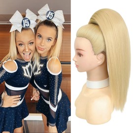 Cheer Hairpiece All Star Cheer Ponytail Straight Cheer Hair for Cheerleader Competition 200% density, Full and Thick Hair,Blonde