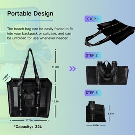 Paluxaraon Extra Large Beach Bag with Foldable, Zipper & Pockets，Oversized Tote bag for Beach Towels, Family Trips, Pool Days, Picnics, Vacation Travel and Everyday