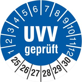 50 Test Badges UVV Tested Test 18 mm Test Labels 2025-2030