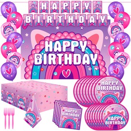 Dollhouse Birthday Party Supplies, Dollhouse Birthday Party Decorations for kids Party Supplies Set, Include Happy Birthday Banner, Plates, Napkins, Tablecloth, Backdrop and More (Serves 20 Guests)