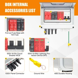 32A 600V DC PV Solar Combiner Box, 2 String 2 in 1 Out Solar Circuit Isolator Combiner Box for Solar Panels, Waterproof & Lightning Protection & Anti-UV Solar
