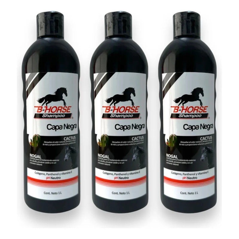 B-horse Shampoo Para Caballo Capa Negra 1l X 3