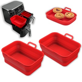 Vangerute Collapsible 2-Pack Air Fryer Silicone Liners for 8QT & 10QT NINJA Foodi Dual, Reusable Rectangular Silicone Basket Pot for Air Fryer Accessories (Red)