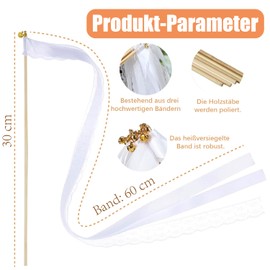 Esshogo Pack of 30 Wedding Walls with Bell, Romantic Magic Wands Ribbons Wedding, Trellis Wedding, Wedding Walls with Bell, White Lace Wedding Twirling Streamers, Magic Wands Wedding Streamers