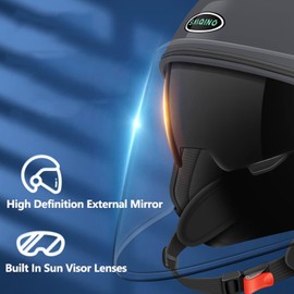 Motorcycle Open Face Helmet DOT Certified 3/4 Half Helmet with Sun Visor for Unisex-Adult Dirt Bike Helmet Men & Women Motorcycle Helmet Cycling Motocross Helmets (Gray, Large)