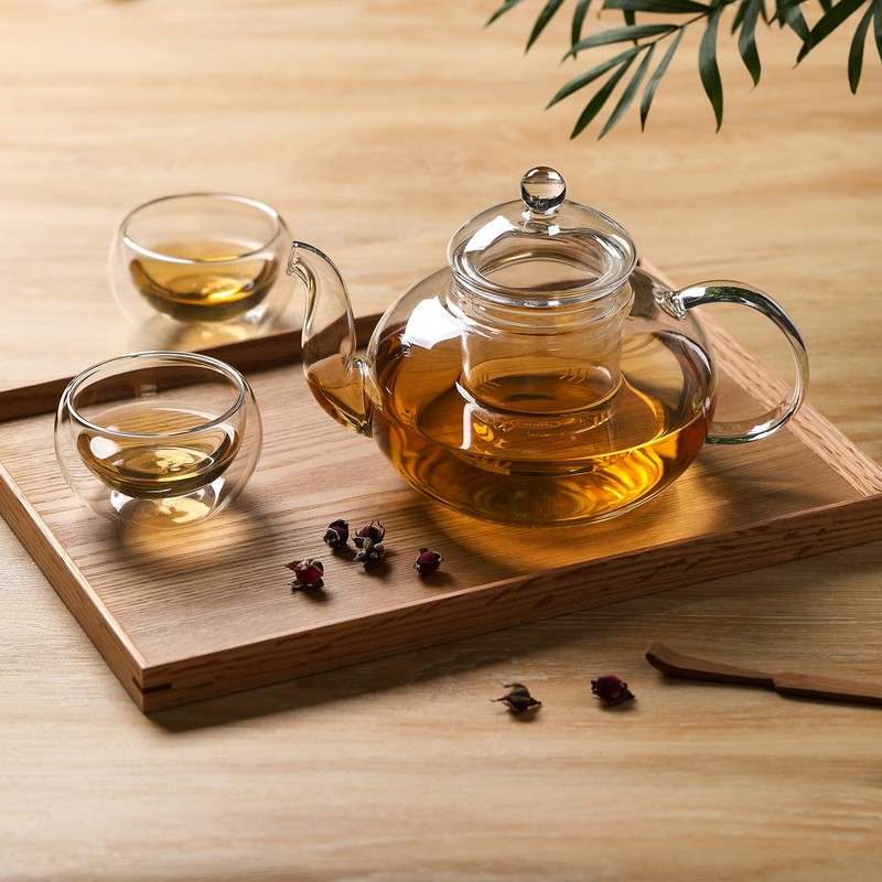 CnGlass 33.8oz Glass Teapot with Removable Infuser,Stovetop Safe Tea Kettle,Blooming