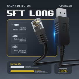 Cordro Radar Detector Cable, USB to RJ11 Plug Cord Compatible with Escort Passport 9500i, MAX360, Uniden R1 R3 R7, Beltronics,Radenso XP etc, 5Ft Length Replacement Radar Detector Cable