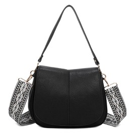 ELIOX Small Shoulder Bag for Women with Shoulder Strap 2 Compartments Spacious Adjustable Patterned PU Leather Small Handbag - Crossbody Bag, black