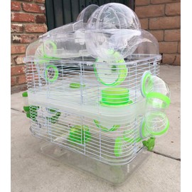 Acrylic Clear Expandable and Customizable 3-Solid Floor Levels Hamster Habitat Mouse Mice Home Rodent Gerbil Rat Cage Top Lookout Level with Large 6" Diameter Exercise Ball