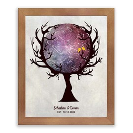Lucky Tusk Wiccan Wedding Anniversary, Custom Star Map in Tree, Constellation, Night Sky Print, Anniversary, Astrology Gift, Star Chart #1757,