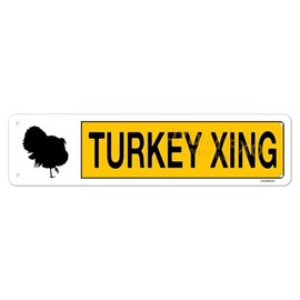 Aluminum "Turkey Xing" Crossing Signs Metal Gifts for Turkey Lovers 4x16Inches Road Sign Wall Art Animal Themed Room Decor, Caution Slow Down Wildlife Traffic Signs, Yellow, Indoor/Outdoor