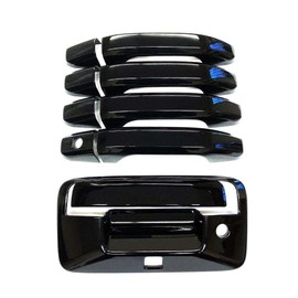 Overun Glossy Black Painted Side Door Handle+Tailgate with Backup Camera Hole Covers Overlay Designed for 2014-2018 Silverado Sierra 1500+2500+3500 4DR Model