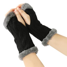 ZKSXOA Winter Wrist Warmers, Women Fingerless Gloves, Women Girls Stylish Arm Gloves Mitten, Thermal Cable Knitted Gloves for Women Girls Work Outdoor Gifts UK