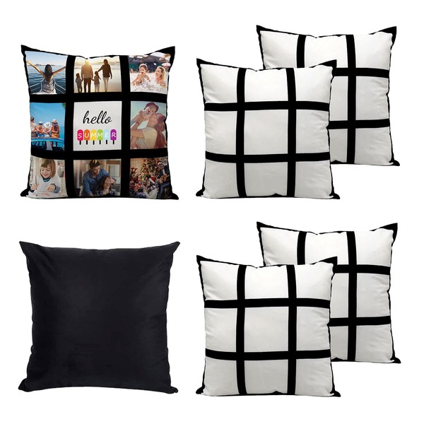 Gukasxi 6 Pieces Sublimation Blanks Panel Pillow Case, 17.7 x 17.7 Inch DIY Polyester Cushion Cover for Printing Sofa Couch Blank Pillow Case, No Pillow Insert (Black white)