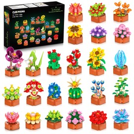 CUBIMANA 24 Pack Flowers Succulents Building Set - 2160PCS Botanical Collection 3.6MM Mini Flower Kit for Home Office Décor Plant Blocks Toy, Christmas Party Favors Gifts for Adults Women Kids 10+