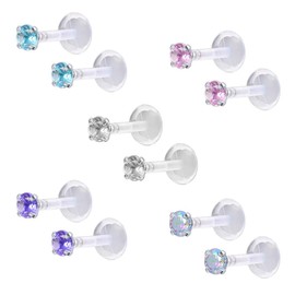 ZS 10-12Pcs 16G Clear Bioflex CZ Stone Labret Monroe Lip Ring Helix Tragus Cartilage Earrings Stud Piercing (10pcs (3mm cz))