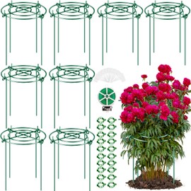 Elefama 8 Pack Peony Cages and Supports with Plant Support Stakes for Outdoor Indoor Plants 12" D 16" High Tall Heavy Duty Metal Peony Support Cage Ring for Peony Rose Flower Tomato Hydrangea