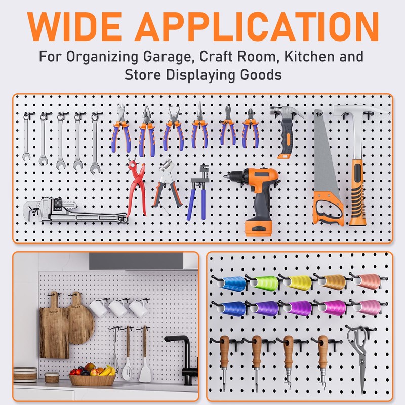 INCLY 60 Pack 4/6/8 Inch Heavy Duty Pegboard Hooks for