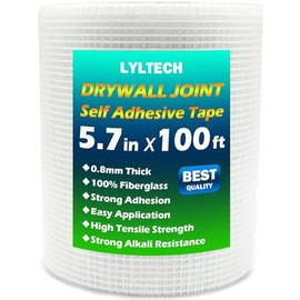LYLTECH Drywall Joint Tape- 5.7in X 100 ft,13 MESH,100% Fiberglass,Heavy-Duty Self-Adhesive Wall Crack and Seam Patch