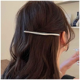 Allereya Einfache Haarspangen Gebogene Clip Barrette Gold Metall Haarspangen Lange Bar Haarspangen Barrette Dekorative Metall Haarschmuck Schmuck Für Frauen(silver1)