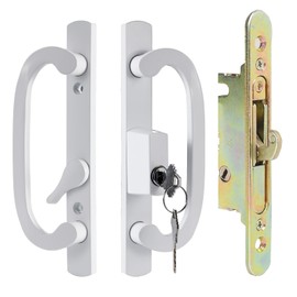 MaxxGeek Keyed Sliding Patio Door Handle Set with Mortise Lock, Zinc Diecast, Offset Thumbturn, Fits 1-5/8" to 1-3/4" Door Thick, 3-15/16" Hole Spacing, Non-Handed, White