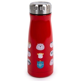PURE Stainless Steel Wide-Mouth Insulated Cute Animals Print Mini Water Bottle for Kids, 12 oz, Red (70666-A)