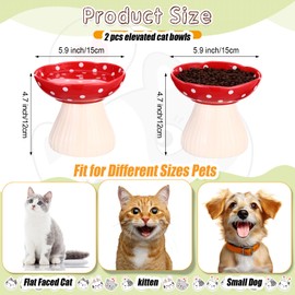 Teenyyou 2 Pcs Elevated Ceramic Cat Bowls Whisker Friendly Raised Cat Food and Water Dishes Wide Feeding Bowls for Flat Faced Kittens Raised Pet Dishes for Easy Feeding (Red)
