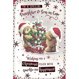 DAUGHTER AND SON IN LAW CHRISTMAS CARD. TRADITIONAL XMAS DESIGN 9 X 6 INCHES