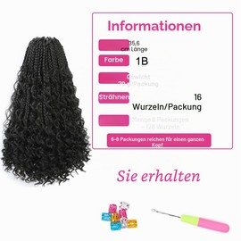 WoWCFyyds Crochet Hooks 14" 14" Goddess Box Braids Crochet Curly Hair 3 x Synthetic Braids Hair Extension for Black Women (1B/Black)