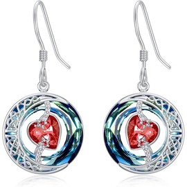 TOUPOP Garnet Earrings for Women January Birthstone Earring 925 Sterling Silver Moon and Star Earrings with Blue Crystal Anniversary Birthday Jewellery Gifts for Women Ladies Her Wife Girlfriend Mom