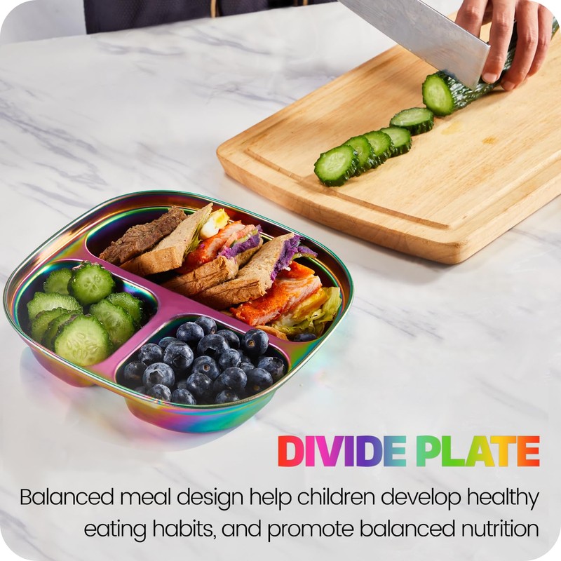 MIMORE Stainless Steel Kids Plates - 5 Pack Toddler Plates