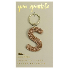 Lucky Feather Letter S Keychain Accessories for Women, Gold Glitter Initial Key Ring