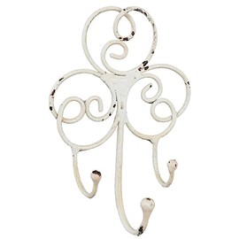 Macosa SA81254 Nostalgic 3 Hooks Vintage Antique White Metal Decorative Hooks Shabby Chic Wall Hooks Coat Hooks Wall Decoration Kitchen Hooks