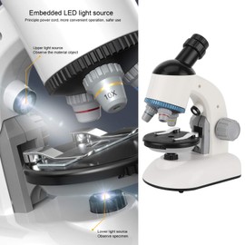 Fydun Microscope 40X-1200X Microscopio Infantil con Cabezal de 360 Rotación Educativo para Niños Principiantes Estudiantes (Blanco)