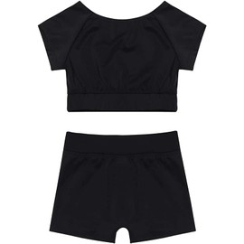 TACKTIMES 2Pcs Kids Girls Dance Sleeveless Crop Top with Shorts Outfit Set for Athletic Leotard Dancing Swimming Gymnastics Dancewear (3-4, Dance-Black)