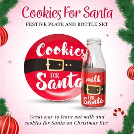 American Atelier Santa Cookie Plate and Milk Jug Set - 2-Piece Ceramic and Glass Set with “Cookies for Santa” Plate and “Milk for Santa” Jug - Festive Holiday Décor, Christmas Eve Table Decoration