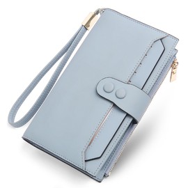 yiijay Slim Thin Wallet for Women Vegan Leather Bifold Wristlet RFID Blocking Clutch Travel Wallet Credit Card Holder Ladies Phone Purse with ID Windows