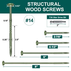4-1/2 Inch Heavy-Duty Outdoor Deck Screws, 50Pcs Star Drive Decking Wood Screws, Rust Resistant Timber Screws for Timber/Log/Landscaping Wood (#14 x 4-1/2 Green)