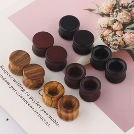 TIANCI FBYJS 12pcs Vintage Natural Brown Black Wood Organic Ear Tunnel Plugs Stretcher Gauges for Men and Women Hollow Solid Wooden Gauges For Ear 1/2 inch
