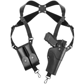 PVNOOCY Shoulder Holster, Adjustable Leather Shoulder Holsters for Concealed Carry with Double Magazine Pouch, Fit 1911, Glock 17/19/23, Beretta 92FS and More Pistols - for Right Hand Use